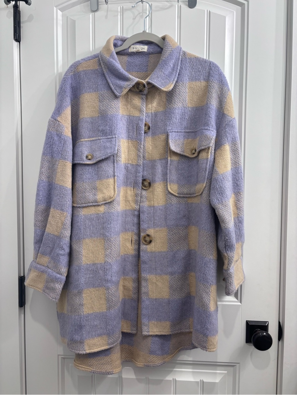 The Vintage Shop Lavender & Beige Checked Teddy Shacket